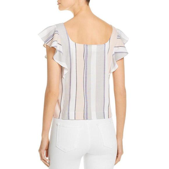 S Women's Three Dots Flutter Sleeve Cropped Striped Shirt - Pink Blue Cream Grey - Picture 6 of 6